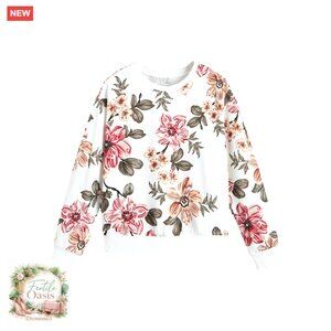 Boho Floral Print Crewneck Sweatshirt Drop Shoulder Loose Fit Pullover